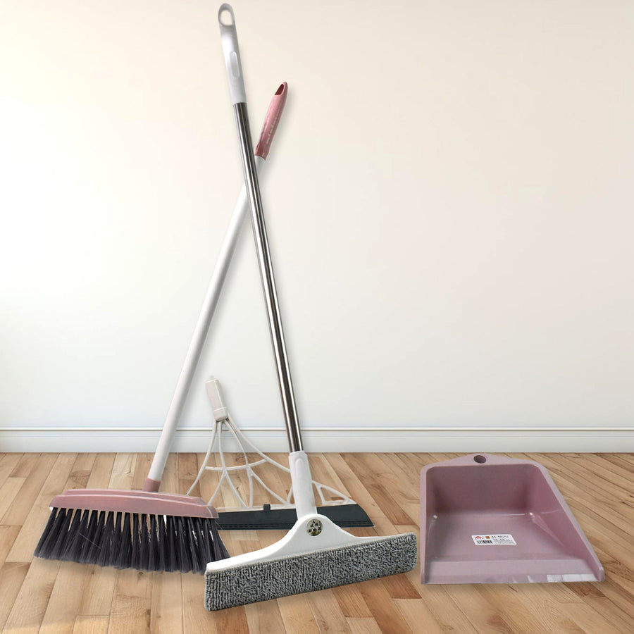 Dustpan, Kitchen Wiper, Window Cleaning Squeegee Tool & Broom Brush, (4 Pcs Combo)