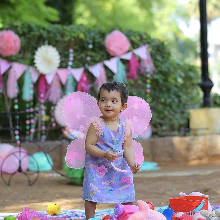 Baby Girl Fairy Nylon Butterfly Wings Wand Hairband Multi Color 1 Pc