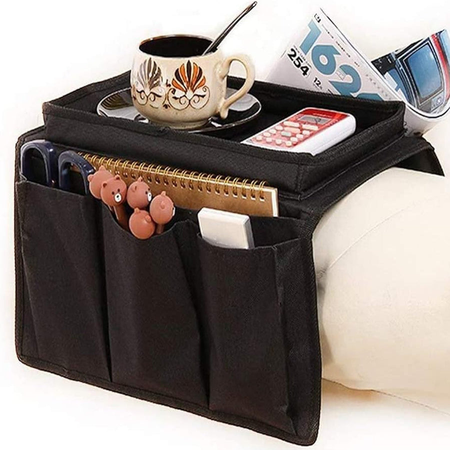 Sofa Arm Rest Hanging Storage Bag for Magazines & Books (Black)
