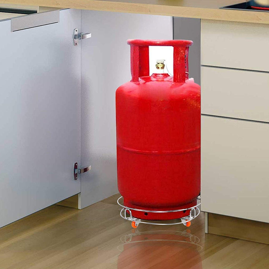 Stainless Steel Gas Cylinder Trolley Wheels LPG Cylinder Roller Stand Movable Trolley