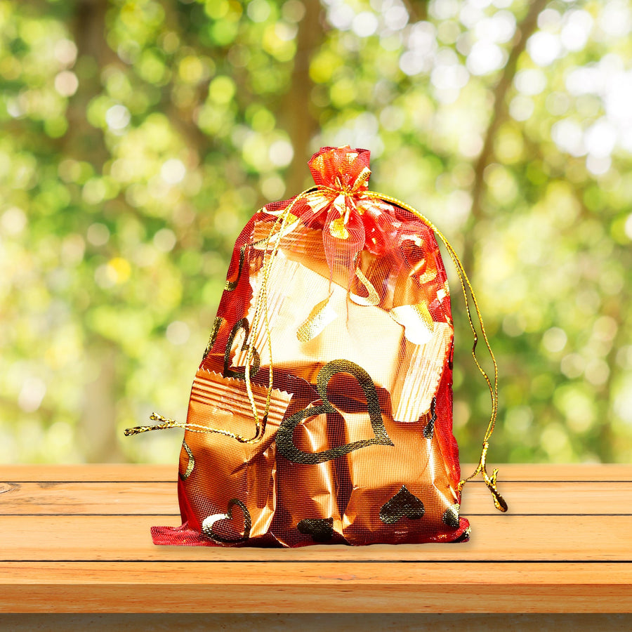 Net Fabric Drawstring Pouch – Organza Shagun Potli for Dry Fruits (Mix Sizes & Design)