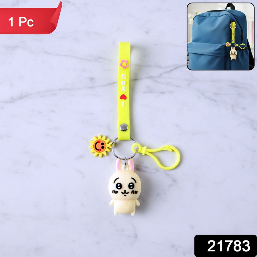 Cute Cartoon Bunny Silicone Keychain with Decorative Strap (1 Pc)
