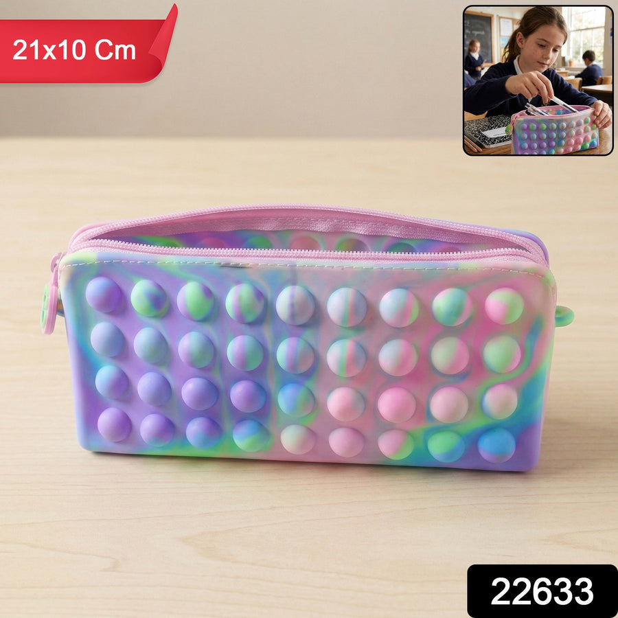 Multicolor Pop It Silicone Pencil Pouch for Kids (1 Pc, 21x10 Cm / Mix Color)