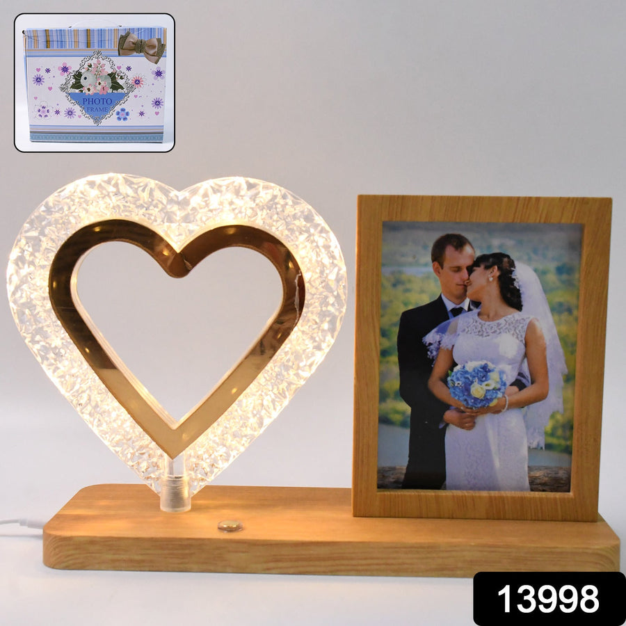 Heart Shape Cystal Led Lamp & Photo Frame Night Lamp | Wedding Gift | love couple