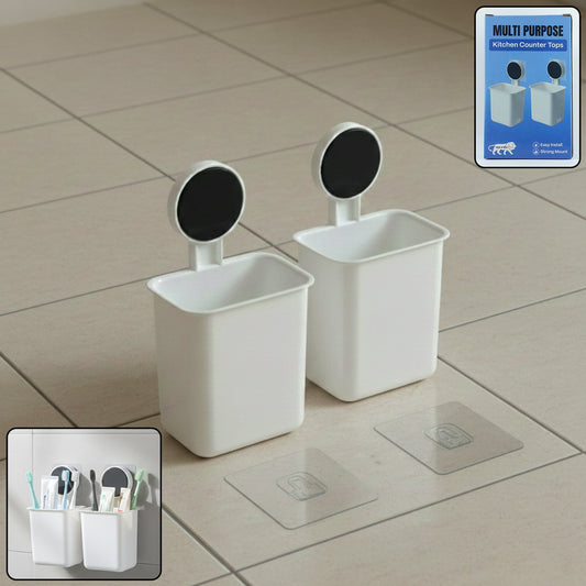 Wall Mounted Plastic Toothbrush Holder with Adhesive Installation (2 Pc)